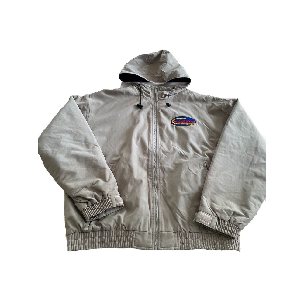 Cabelas Crappie USA Mens Large Tan Nylon Fleece Lined Bomber Jacket Outdoor